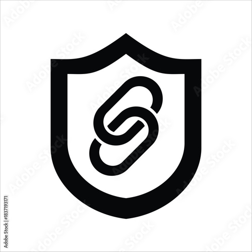 Secure shield icon featuring interlocked chain links, symbolizing robust digital connection, data integrity, and steadfast protection