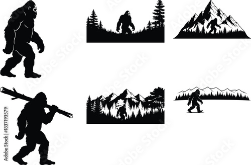 Bigfoot Silhouette Collection in Wild Nature
