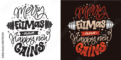 Merry Christmas and happy new gains. Lettering for t-shirt design, mug print, bag print, clothes fashion. 100% hand drawn vector image.
