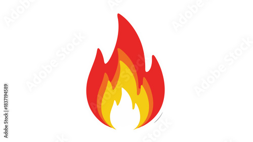 Vibrant stylized flame illustration with white outline on black background depicting intense heat and energy in shades of red yellow and orange symbolizing power and passion