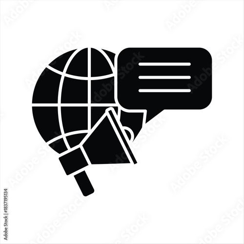 Conceptual graphic representing global communication strategies, public relations, and worldwide information sharing initiatives through digital outreach