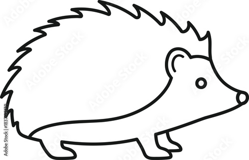 Simple outline drawing of a cute hedgehog standing