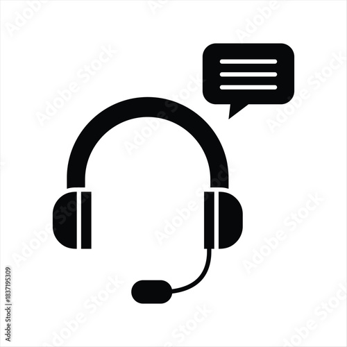 Icon of a headset with speech bubble, representing the concept of customer service, call center support, and efficient online communication for business assistance and client solutions
