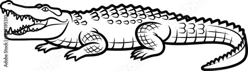 Cartoon alligator with open mouth and sharp teeth illustration