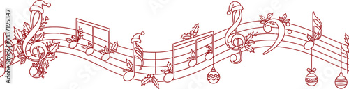 Christmas Music Notes Line Art with Holiday Decorations