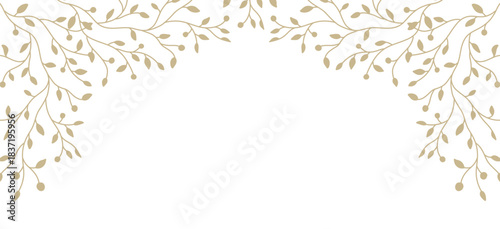 Elegant Frame with silhouettes of tree branches and leaves. Abstract flat floral border, nature background. Vector illustration