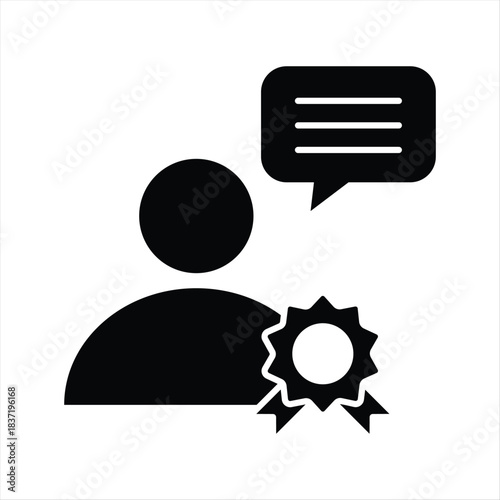 Minimalist icon illustrating a qualified individual giving valuable feedback, symbolizing the concept of professional endorsement, customer satisfaction, and reliable service ratings