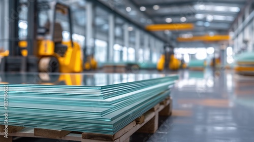 Clear Glass Sheets Stacked in Manufacturing Facility