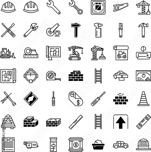 Construction and Renovation Tools Icon Set Building Industry Equipment Symbols For Engineering And Architecture Projects