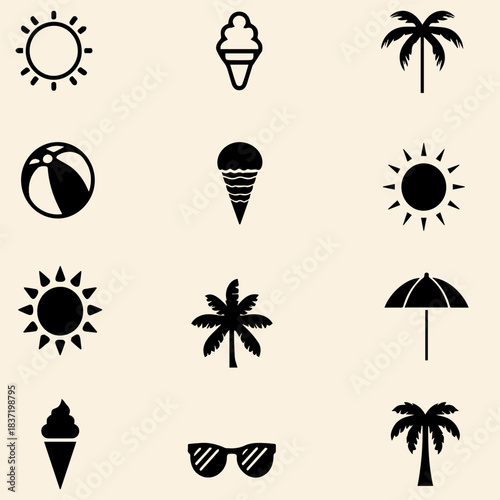 Summer Icons Set in Various Shapes