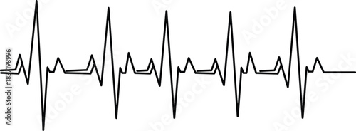 Stylized Black Outline Drawing of a Continuous Heartbeat Pulse or EKG Line, Representing Health, Love, Medicine, and Cardiac Rhythm Monitoring