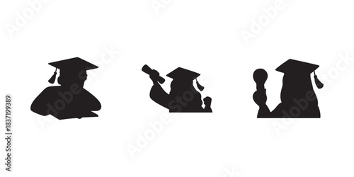 Graduation ceremony icon. Silhouette of a graduate throwing a mortarboard. ideal for commencement invites, celebration banners, and social posts.