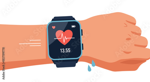 A person wearing a smartwatch to monitor their heart rate and track fitness activity during a workout session.