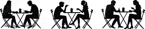 Silhouettes of People Sitting at Café Tables, Talking, Socializing, Gesturing, Communicating, Sharing Ideas, Body Language, Connection, Interaction, and Dialogue