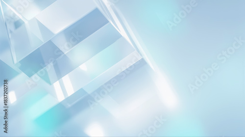 青い透明なガラスブロックが重なり合う抽象的な幾何学的背景