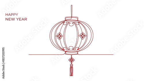 Festive Lantern Wishes: An elegant red outline of a traditional lantern, illuminated by the warm glow of good wishes. The minimalist design evokes a sense of anticipation and celebration.