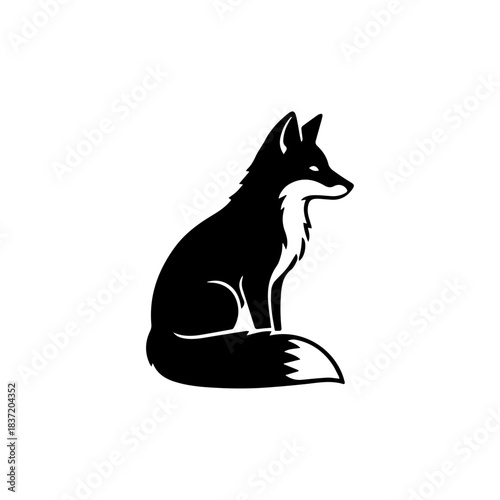 A striking black and white vector silhouette of a wolf howling up at the full moon while standing proudly on a rock. This dramatic graphic captures the primal and free spirit of the wild.