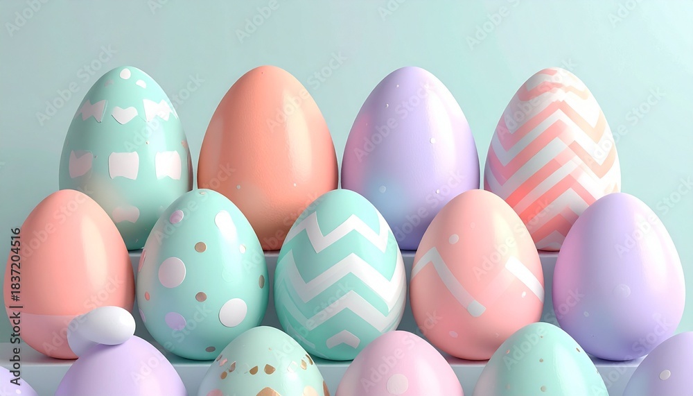 Fototapeta premium Colorful Easter Eggs with Pastel Hues and Decorative Patterns.
