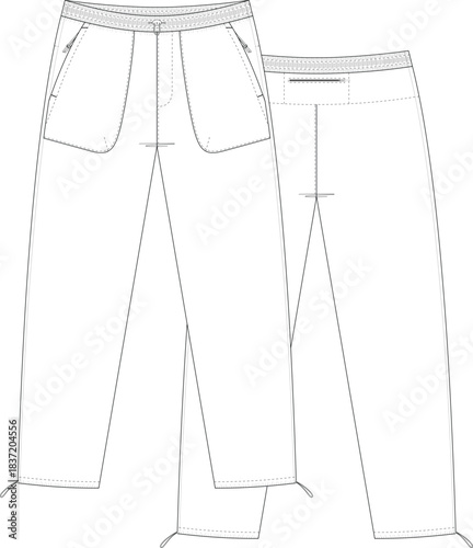 Track Pants flat sketch technical drawing front and back view