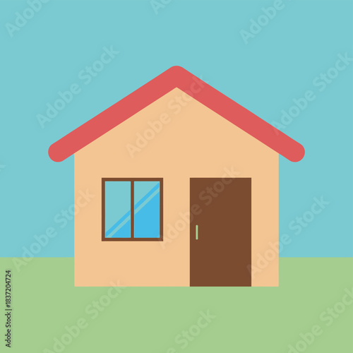 A simple, stylized illustration of a detached house under a clear blue sky.