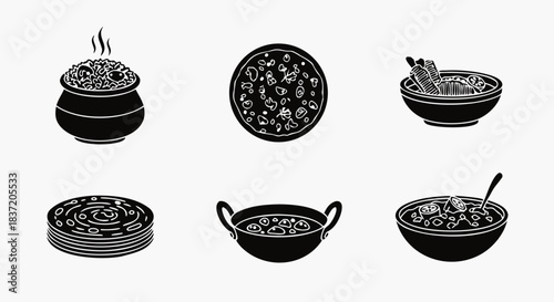 Pakistani Food Dishes Silhouette Set