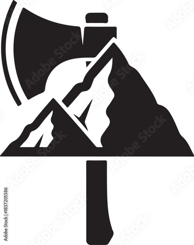 Axe and Mountain Silhouette Icon hatchet mountains
