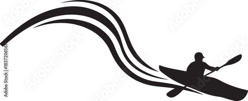 Kayaker Silhouette With Water Swirls On White Background Keywords: kayaking, kayaker, silhouette