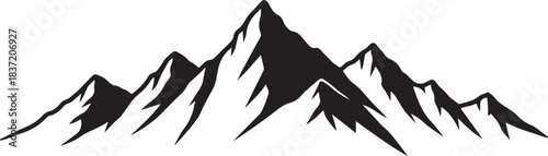 Silhouette of Jagged Mountain Range on White Background Keywords: mountains, mountain range