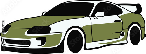 Stylized illustration of a sporty coupe car with a spoiler