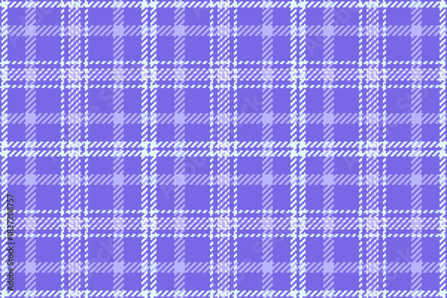 Colorful vector seamless fabric, fiber textile check pattern. Seventies tartan background plaid texture in indigo and light colors.
