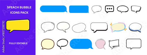 Modern Speech Bubble Pack, Hand-Drawn Chat Balloons, Colorful Dialogue Shapes for Messages, Stickers, UI Design, Editable Comic Style Icons Collection