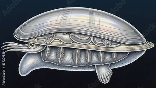 A detailed illustration of a turtle with a detailed shell and internal anatomy.