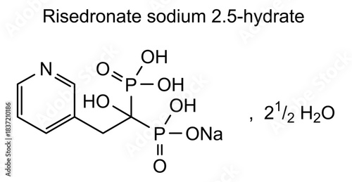 Risedronate sodium 2.5-hydrate, chemical structure of risedronate sodium 2.5-hydrate, drug substance