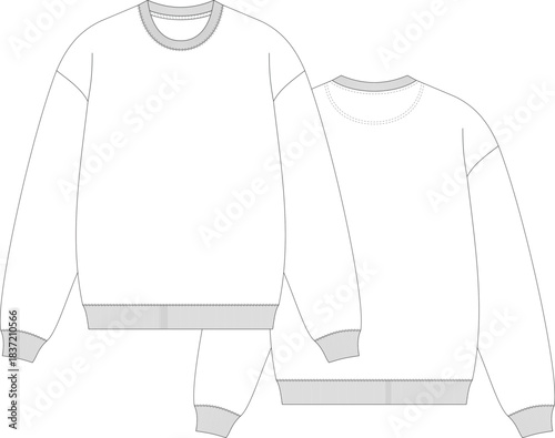 Sweat Jumper flat sketch technical drawing front and back view