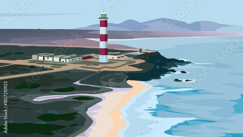 The peninsula with the El Cotillo Lighthouse, Fuerteventura, Canary Islands, Spain. High-quality drone footage.
