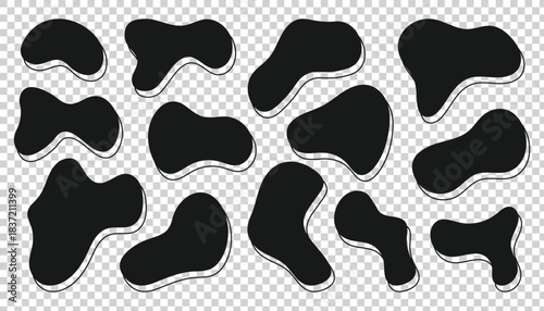 Set of black blob shapes with white outline on transparent background