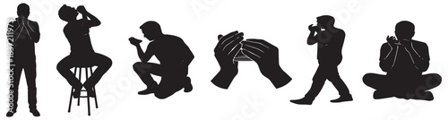 Silhouette depicting a person playing the harmonica in various styles