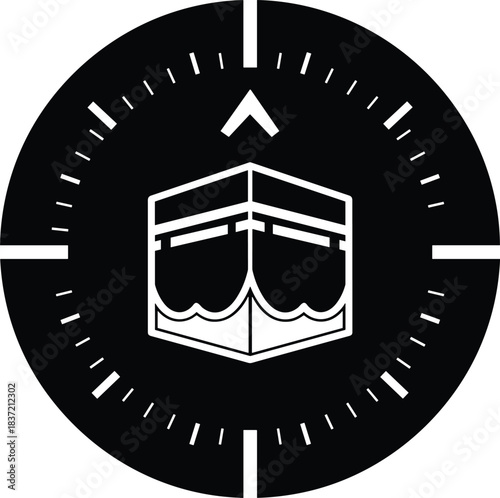 Kaaba icon with compass showing qibla direction for muslim pray representing mecca pilgrimage