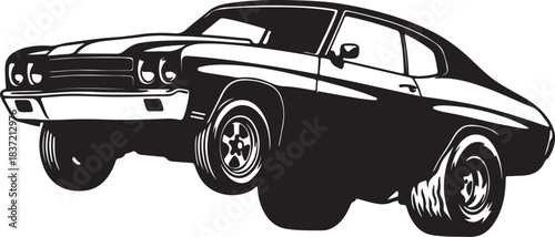 Classic american muscle car performing a wheelie vector