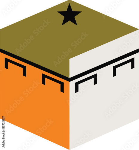 Colorful kaaba building with star on top muslim pray icon qibla direction symbol on transparent background