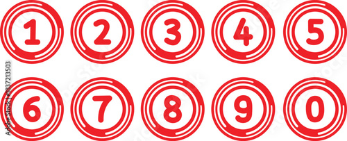 Points of numbers 0 to 9 collection icons with a red circle design vector