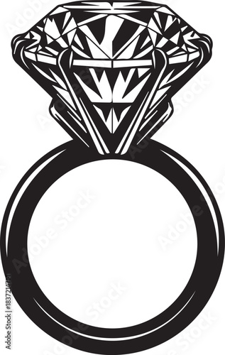 Diamond engagement ring silhouette with faceted gem