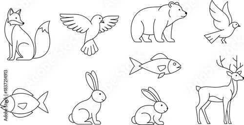 Minimal Animal Line Art Outline Vector | Wildlife Continuous Line Drawing | Modern Pet & Wild Animal Contour Illustration Design