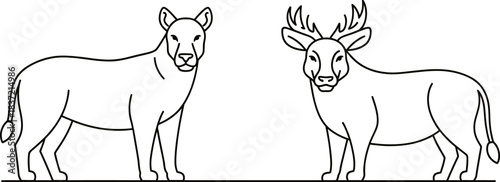 Minimal Animal Line Art Outline Vector | Wildlife Continuous Line Drawing | Modern Pet & Wild Animal Contour Illustration Design