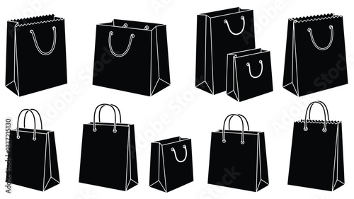 Collection of black paper shopping bags in various sizes a dark silhouette