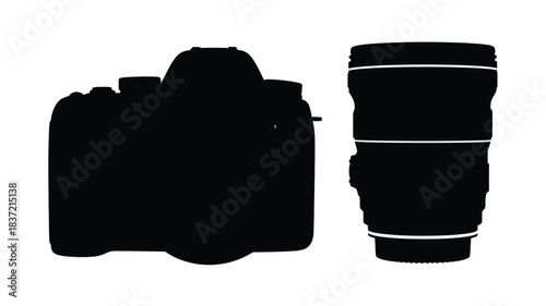 Black camera and lens displayed as a striking dark silhouette