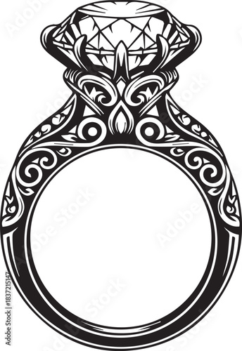 Ornate Diamond Engagement Ring Silhouette jewelry wedding