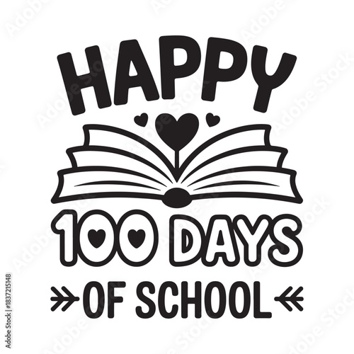 Celebrating happy one hundred days of school with books and hearts design