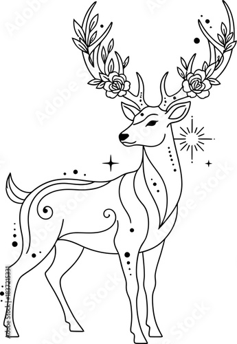 Minimal Animal Line Art Outline Vector od deer  | Wildlife Continuous Line Drawing | Modern Pet & Wild Animal Contour Illustration Design