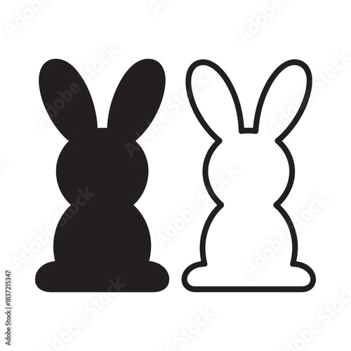 Two stylized rabbit silhouettes one black and one white are shown side by side